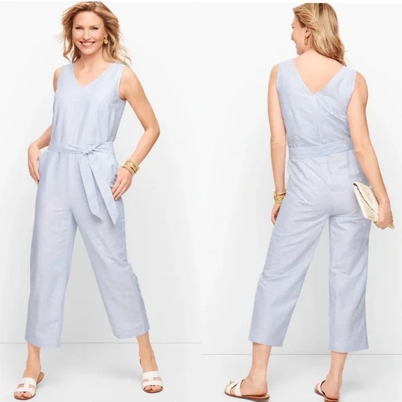 Talbots Linen Stripe Jumpsuit - Picture 1 of 9